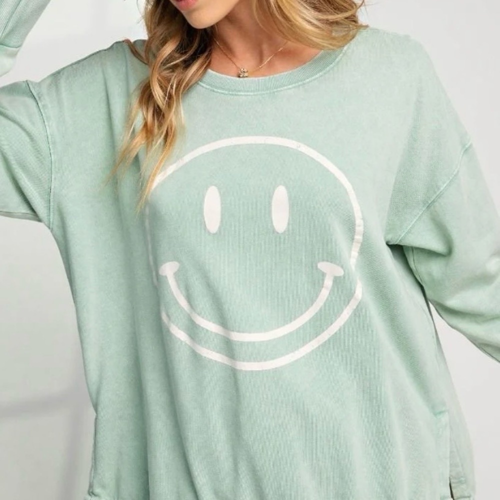 Smile Face Green Sweatshirt - Picture 10 of 11
